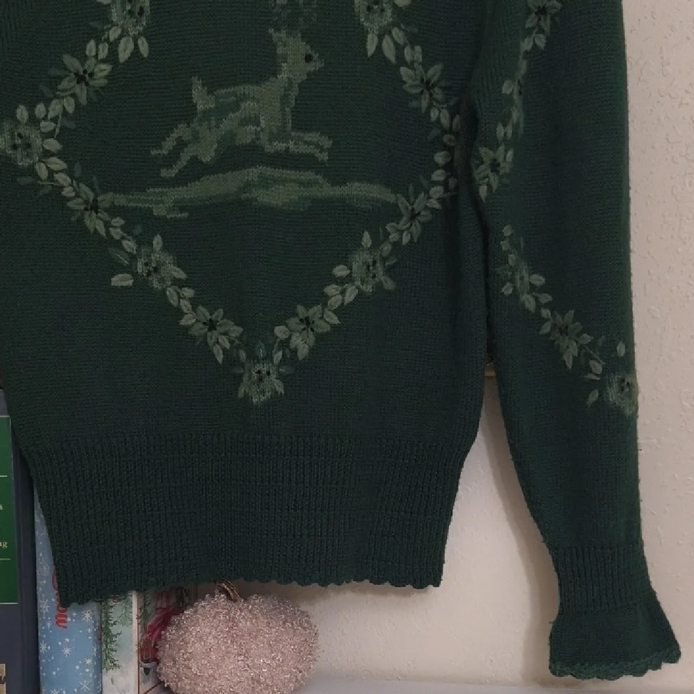 Herman Geist Green Sweater Deer Design Vintage Grandmacore Eclectic Cottagecore - Picture 5 of 14